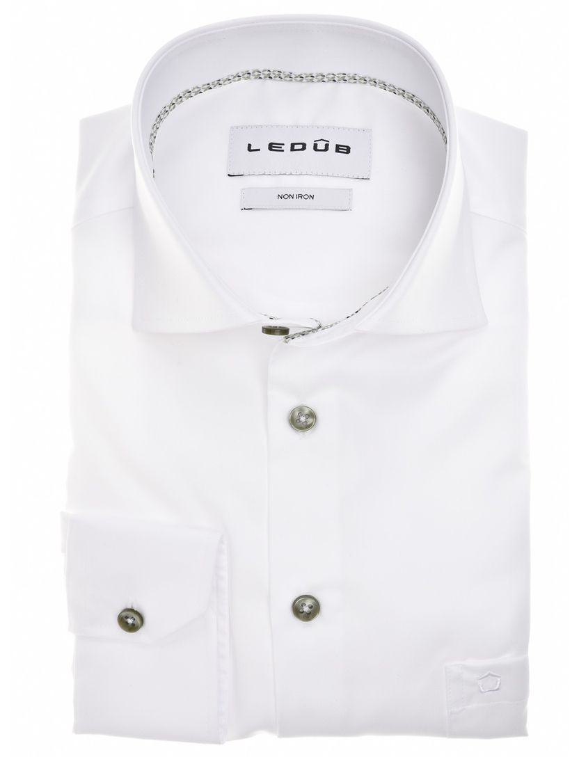 Overhemd Ledub wit effen strijkvrij Modern Fit met borstzak