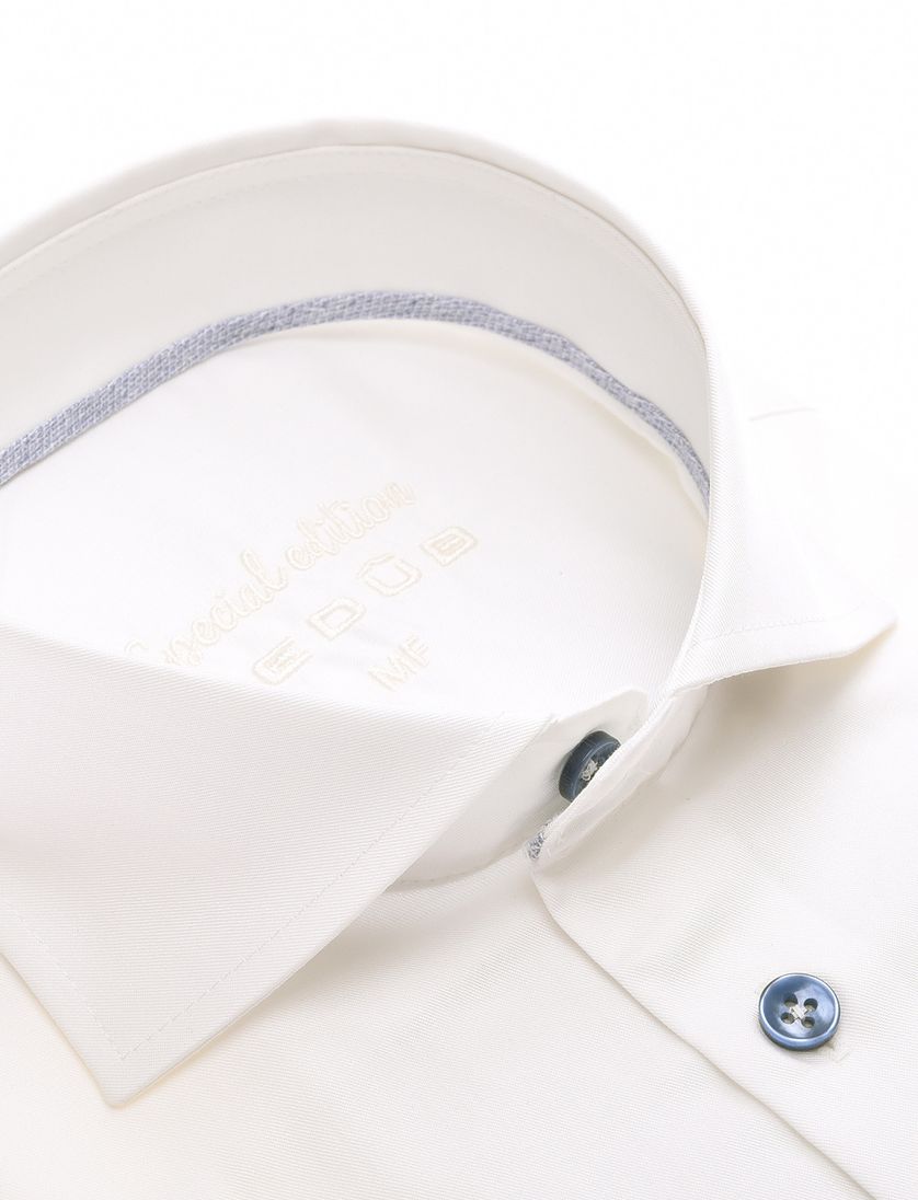 Overhemd wit Ledub Slim Fit effen katoen donkere knoop