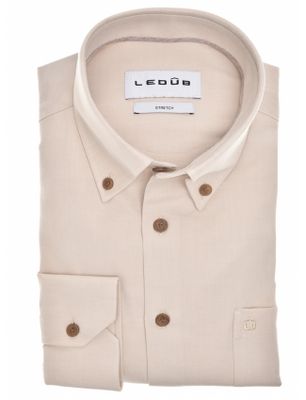 Ledub Overhemd Ledub beige Modern Fit katoen met borstzak button-down