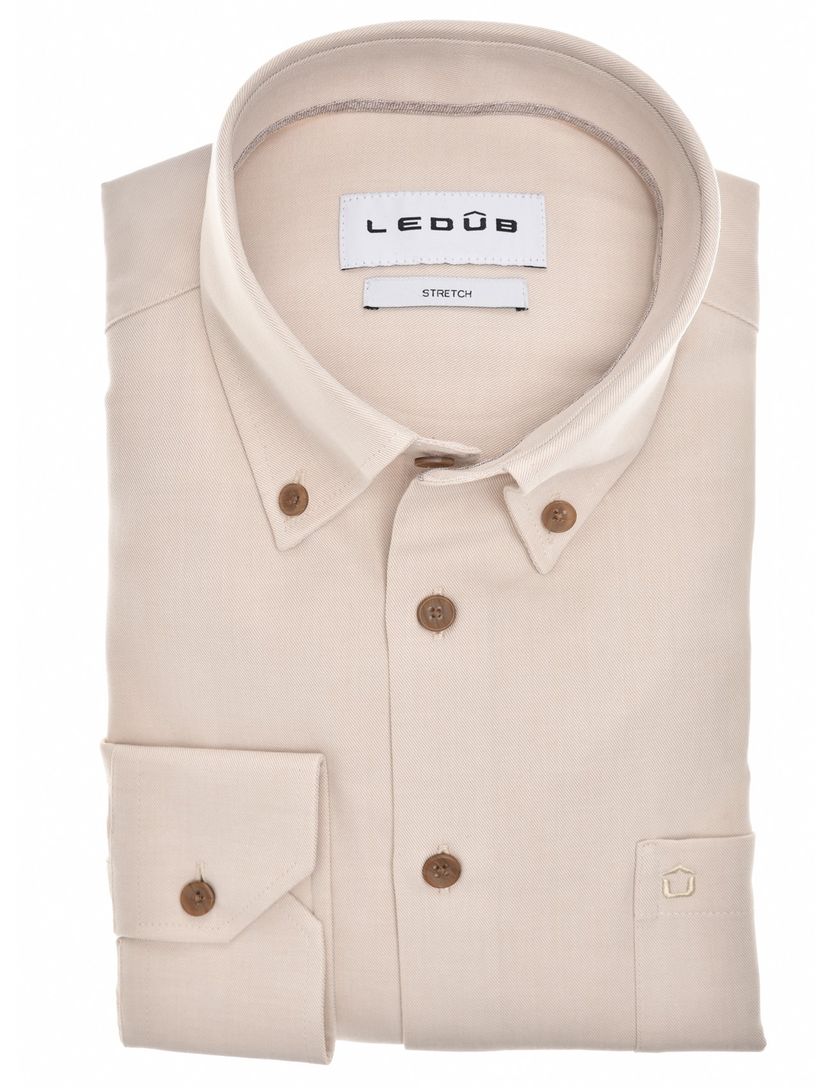 Overhemd Ledub beige Modern Fit katoen met borstzak button-down