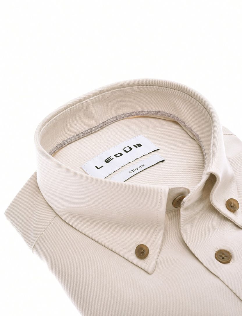 Overhemd Ledub beige Modern Fit katoen met borstzak button-down