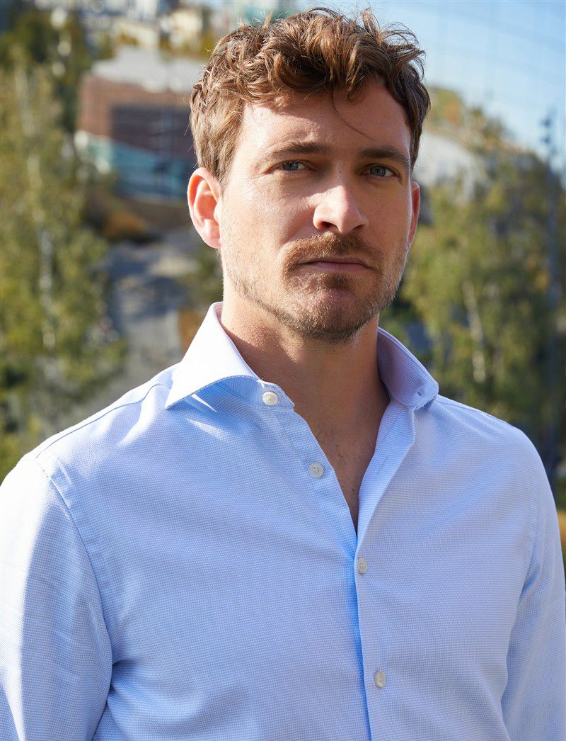 Overhemd John Miller Tailored Fit Lichtblauw geprint