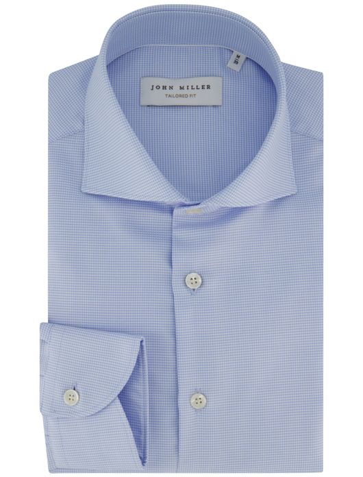 John Miller overhemd lichtblauw geprint strijkvrij