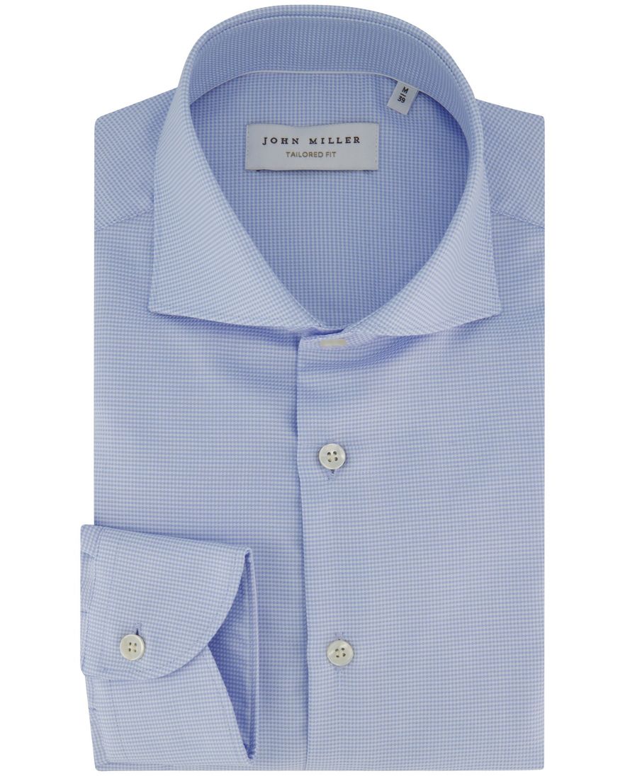 lichtblauw print overhemd John Miller tailored fit strijkvrij
