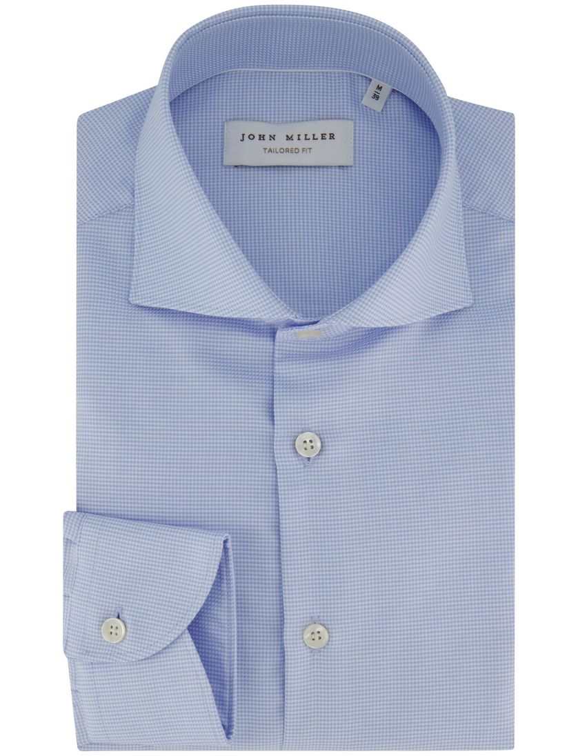 overhem lichtblauw John Miller tailored fit printje strijkvrij