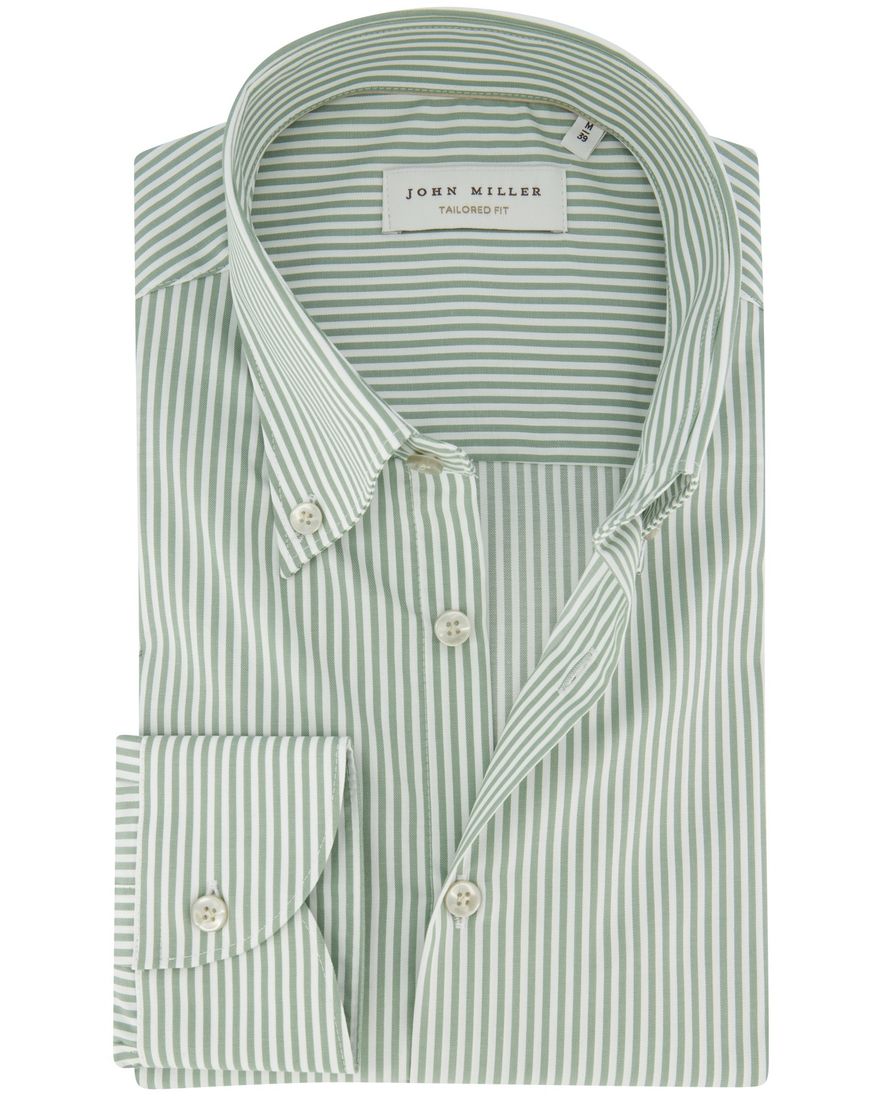 John Miller overhemd groen met strepen Tailored Fit