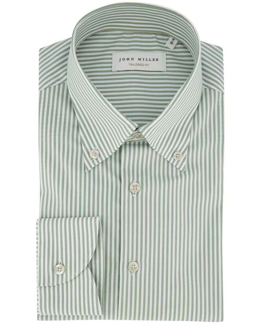 John Miller overhemd groen met strepen Tailored Fit