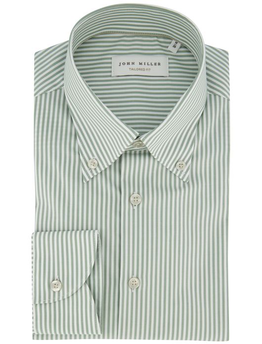 John Miller Tailored Fit overhemd groen gestreept