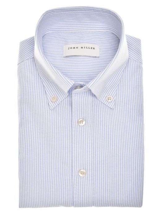 John Miller Tailored Fit overhemd lichtblauw gestreept