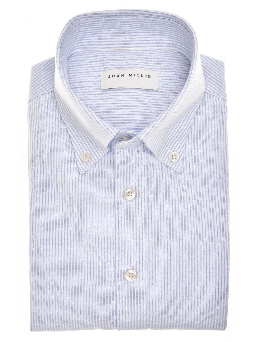 Overhemd Lichtblauw John Miller Tailored Fit gestreept