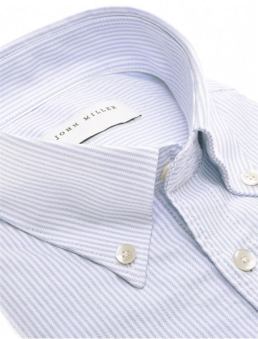 John Miller Tailored Fit overhemd lichtblauw gestreept