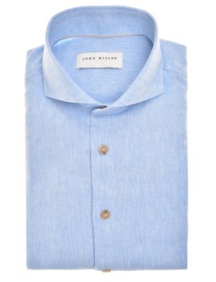 John Miller Overhemd lichtblauw John Miller Tailored fit linnen gemeleerd