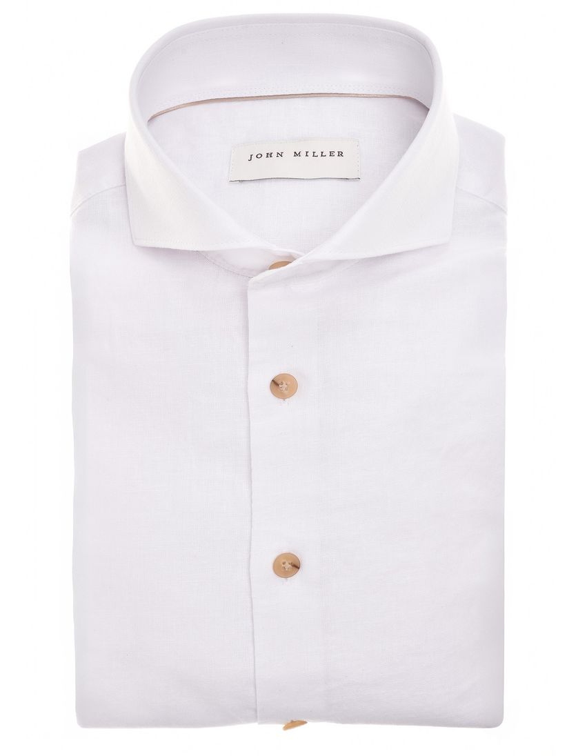 Overhemd wit John Miller Tailored fit linnen gemeleerd