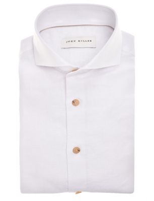 John Miller Wit John Miller overhemd Tailored Fit linnen zakelijk