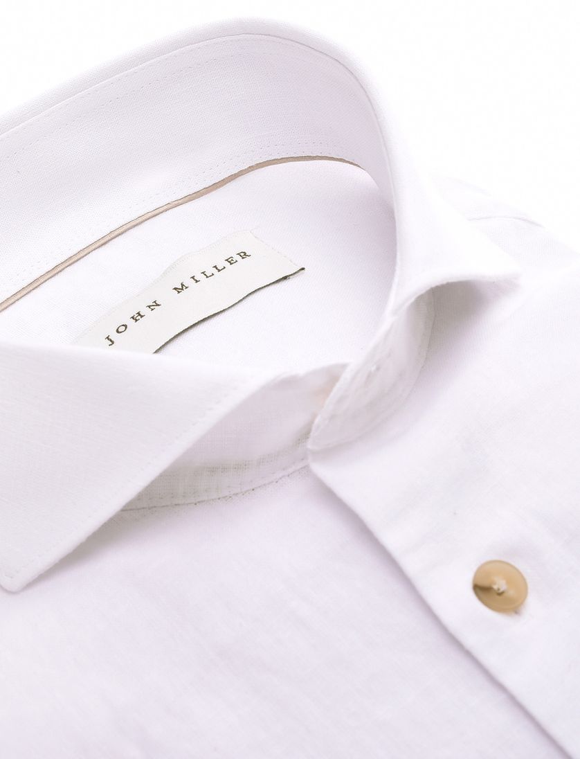 Overhemd wit John Miller Tailored fit linnen gemeleerd