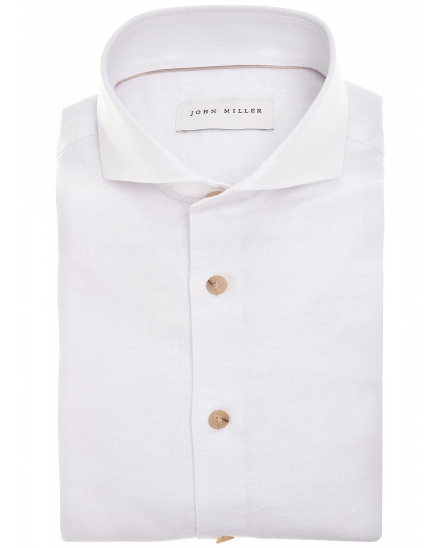 John Miller overhemd lichtblauw linnen Slim Fit gemeleerd