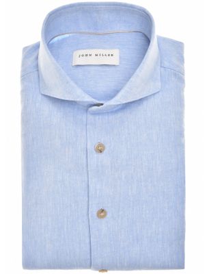 John Miller John Miller overhemd wit linnen Slim Fit gemeleerd