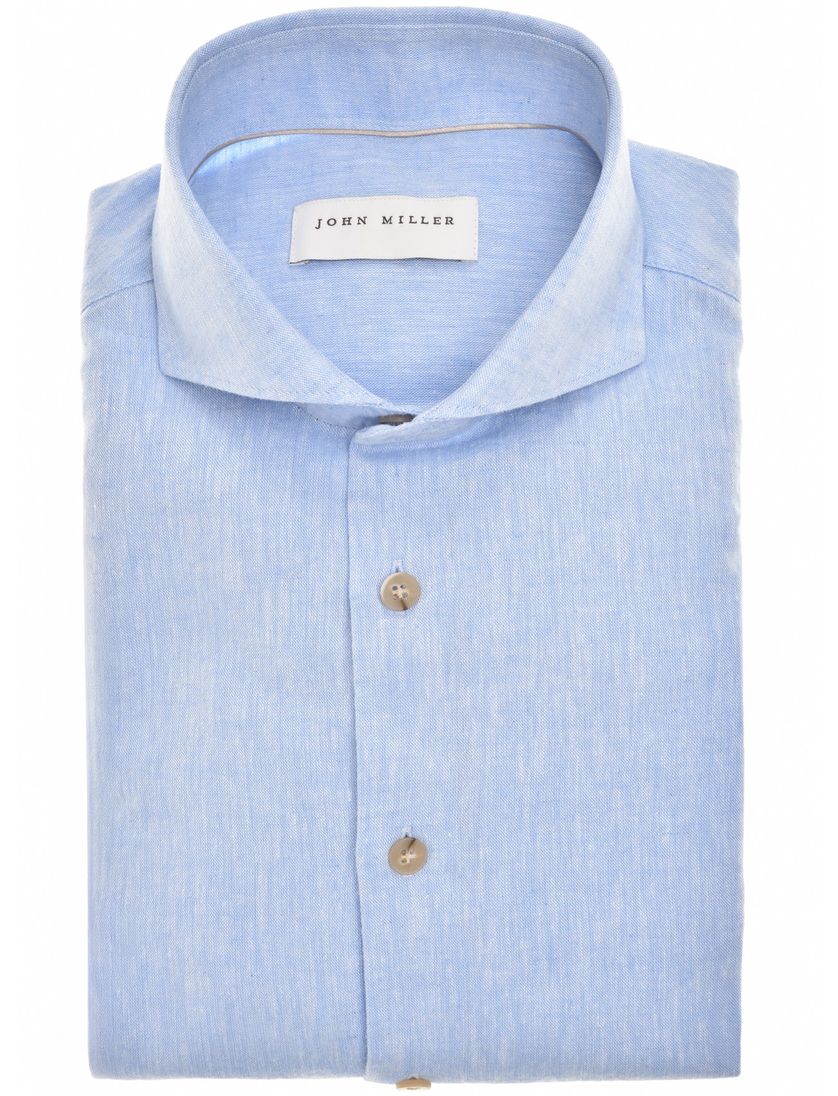 Overhemd John Miller wit linnen Slim Fit gemeleerd wide spread