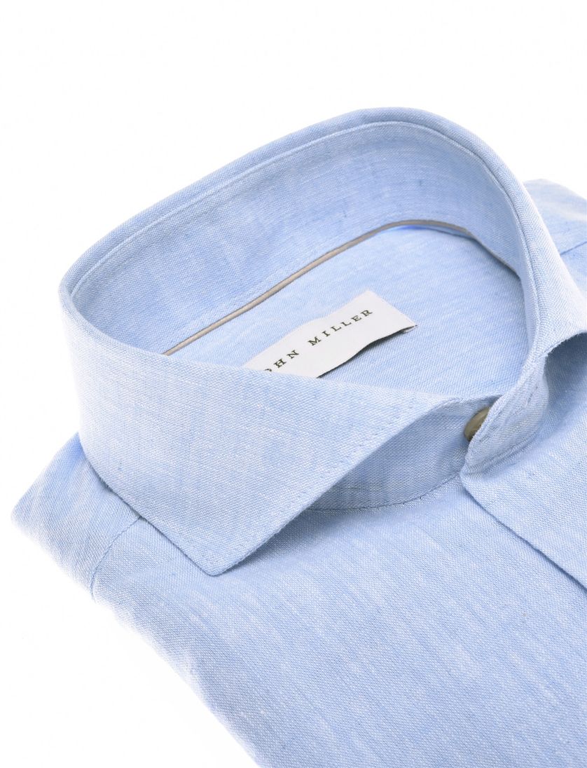 Overhemd John Miller wit linnen Slim Fit gemeleerd wide spread