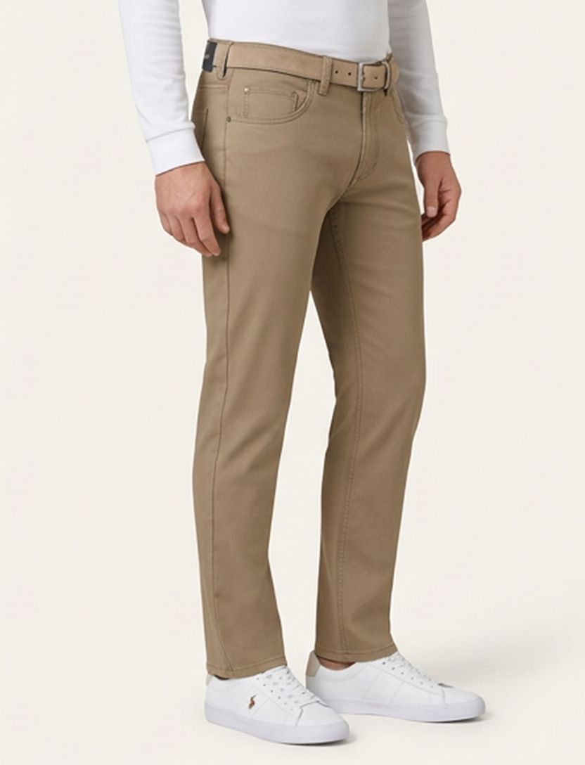 Camel pantalon 5-pocket Gardeur Modern Fit zonder omslag