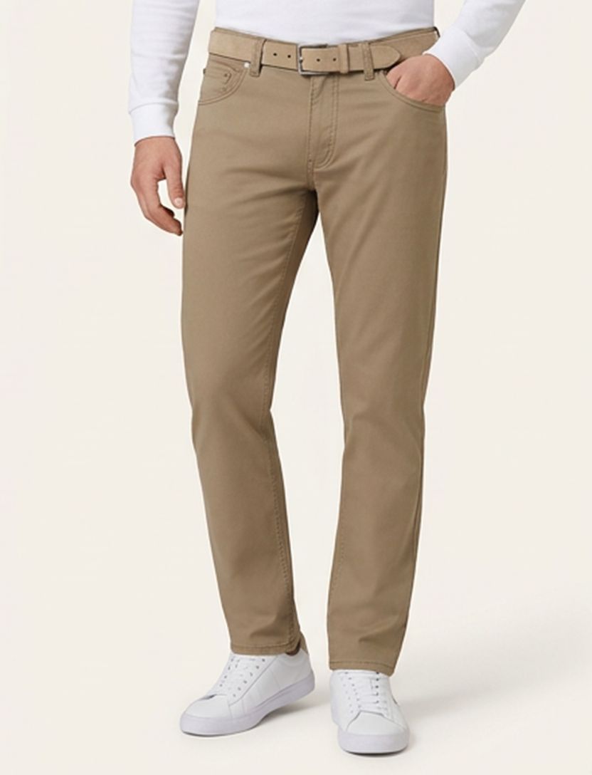Camel pantalon 5-pocket Gardeur Modern Fit zonder omslag
