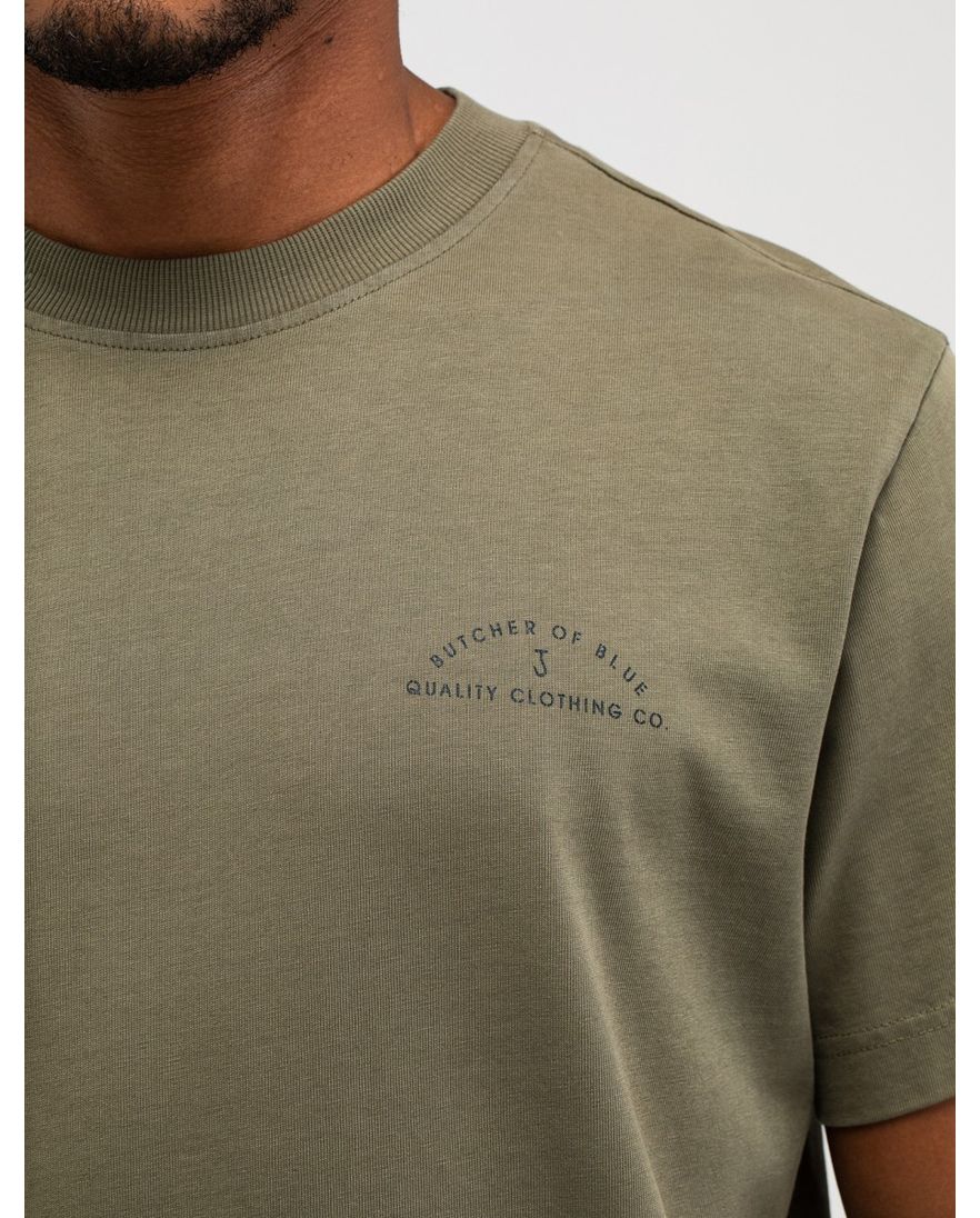 Butcher of Blue t-shirt khaki backprint letters ronde hals
