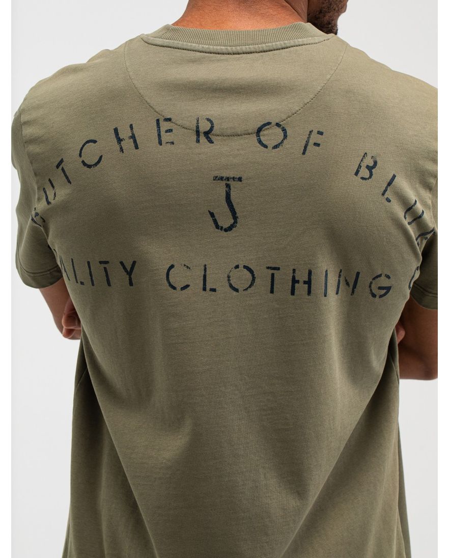 Butcher of Blue t-shirt khaki backprint letters ronde hals