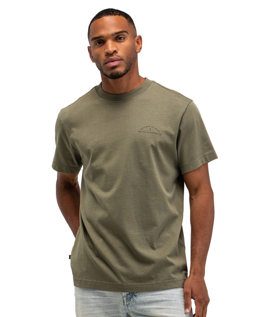 Butcher of Blue t-shirt khaki backprint letters ronde hals