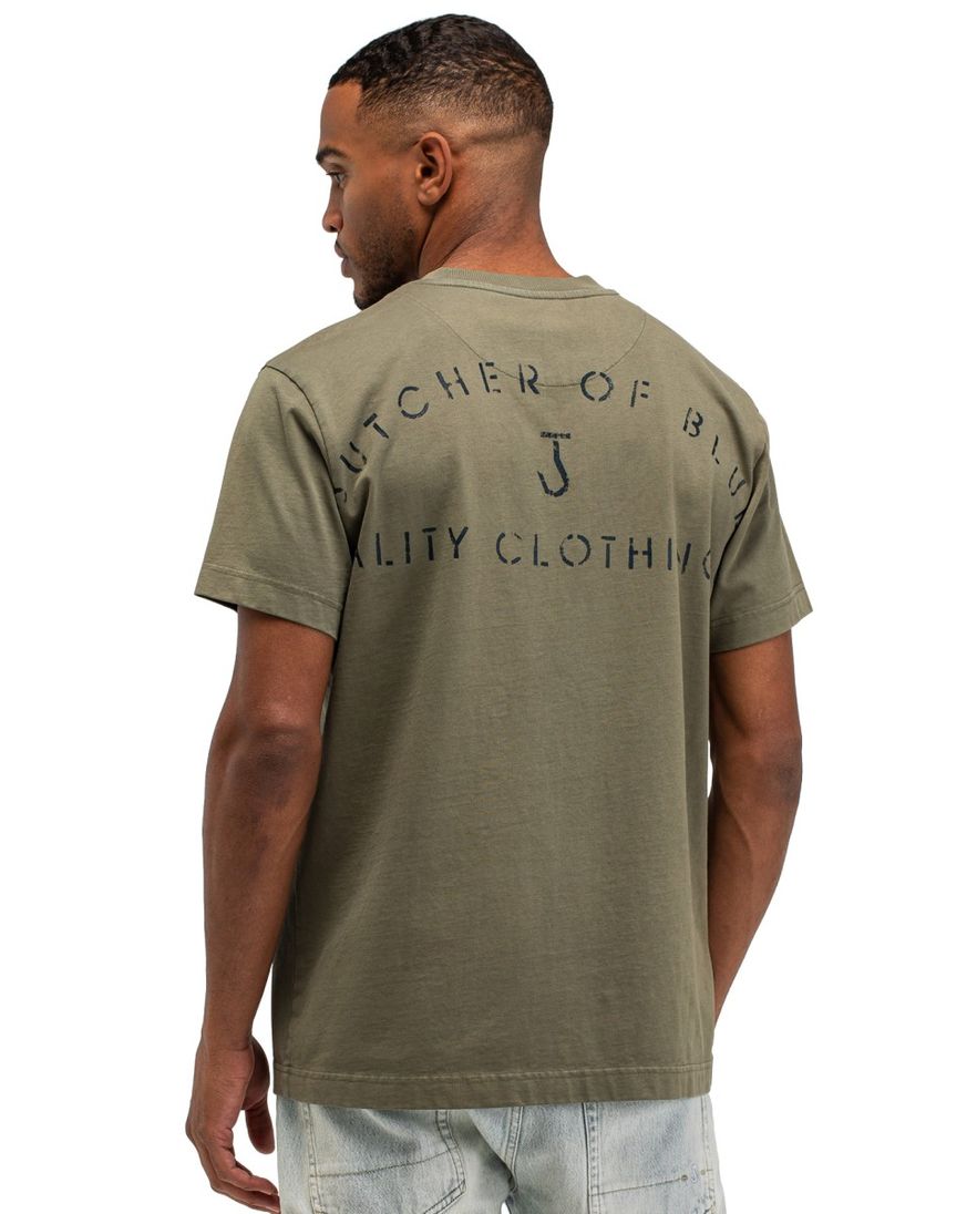 Butcher of Blue t-shirt khaki backprint letters ronde hals