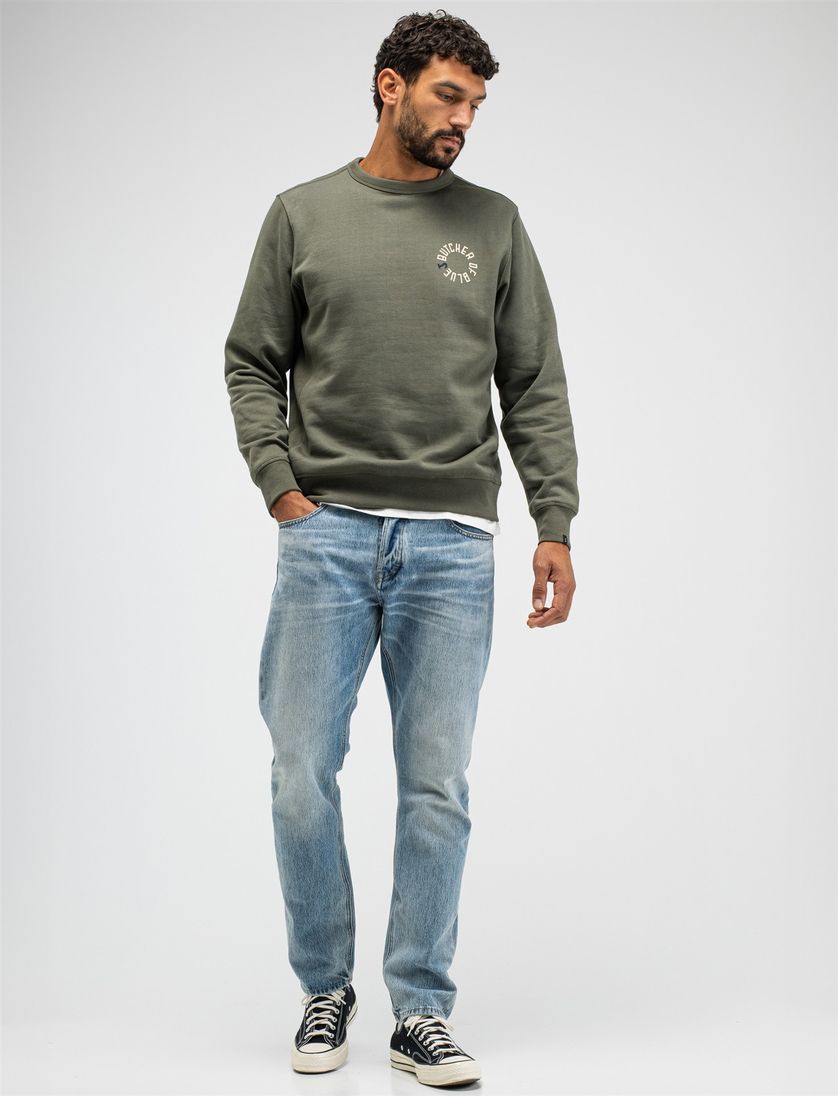 Groene trui Butcher of blue katoen effen