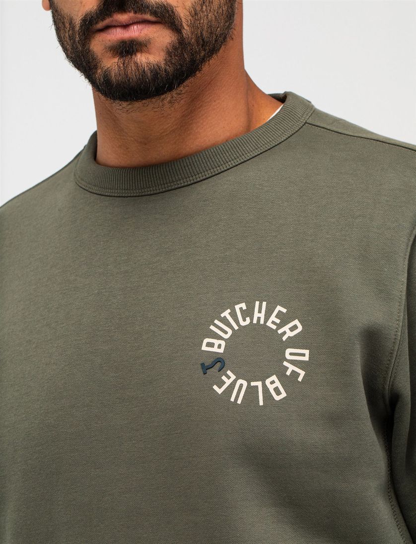 Groene trui Butcher of blue katoen effen