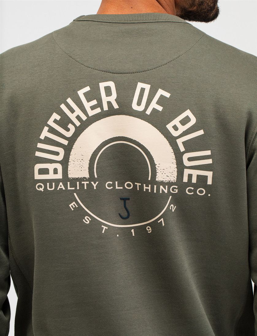 Groene trui Butcher of blue katoen effen