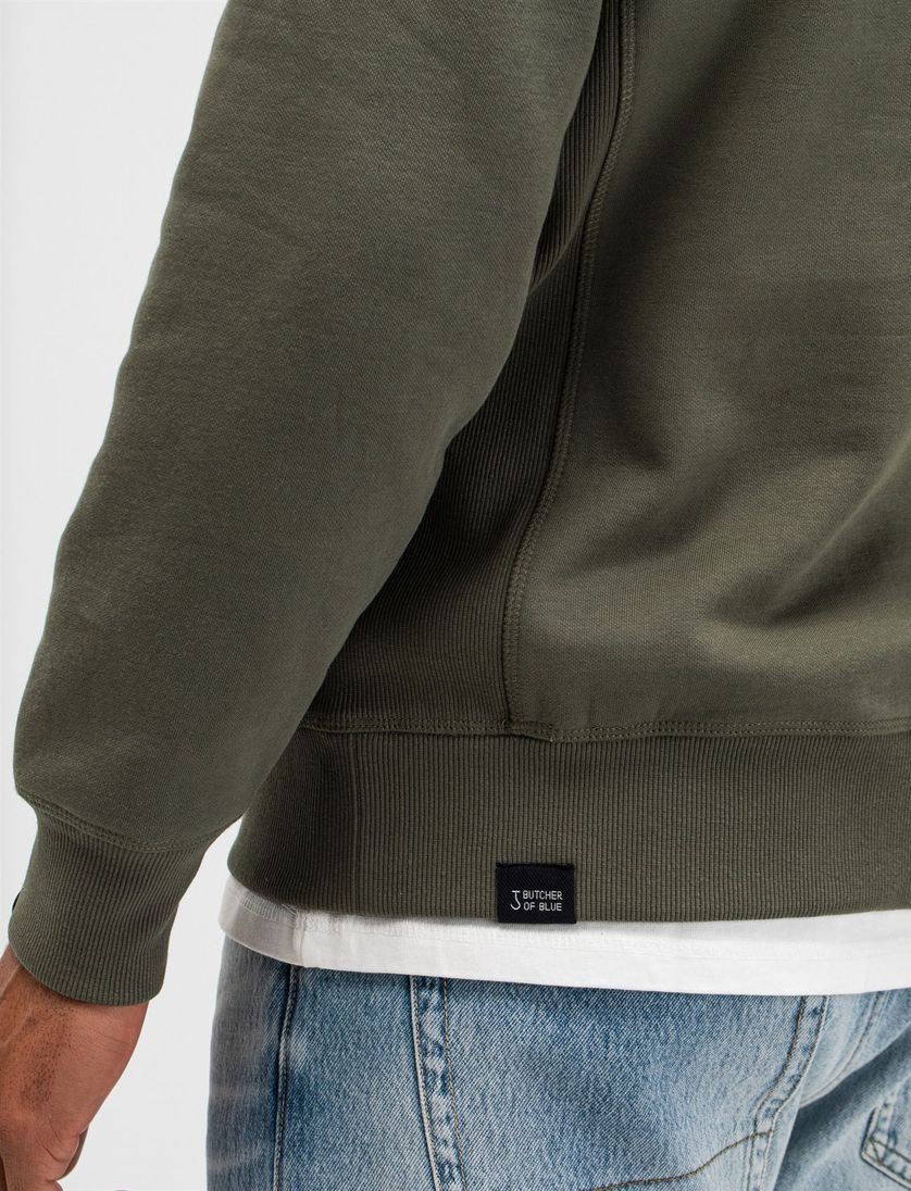 Groene trui Butcher of blue katoen effen