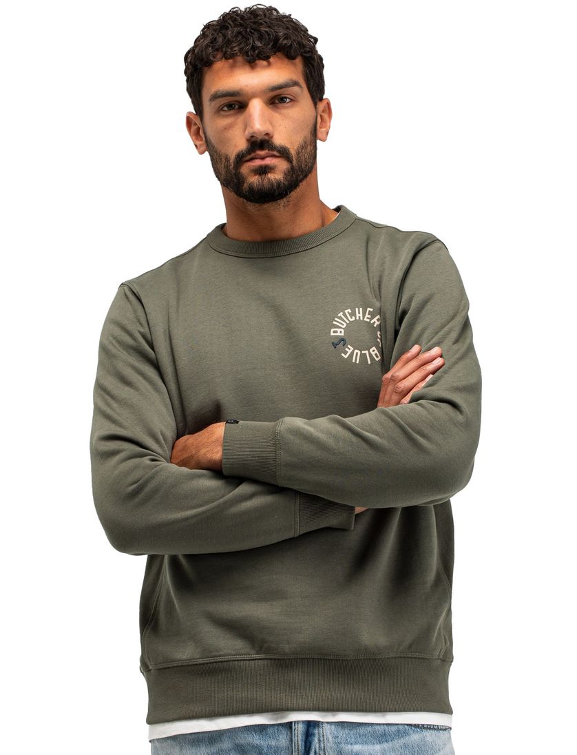 Groene trui Butcher of blue katoen effen