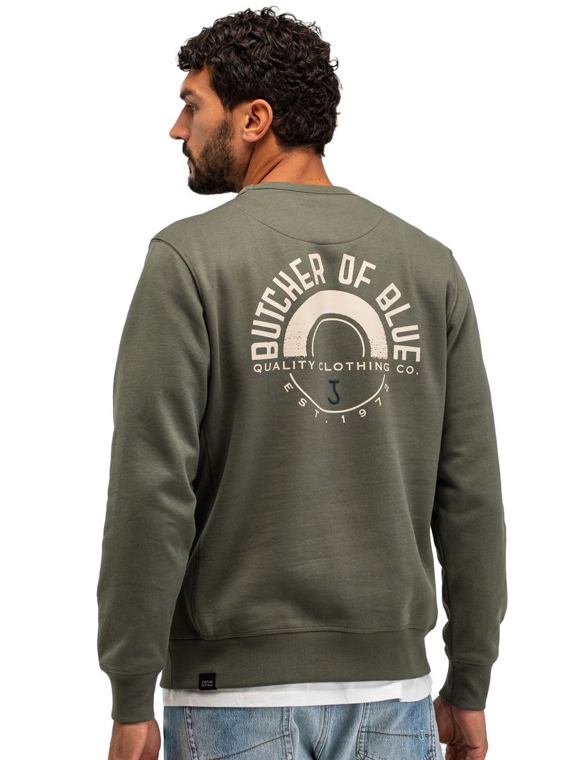 Groene trui Butcher of blue katoen effen