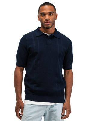 Butcher of Blue Poloshirt Butcher of Blue donkerblauw korte mouw structuur