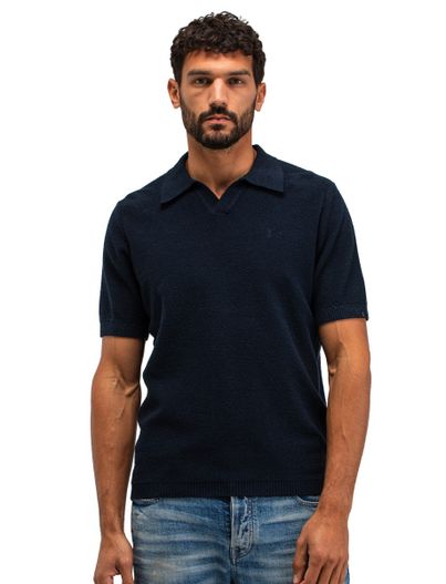 Butcher of Blue Donkerblauwe polo Butcher of Blue v-hals korte mouw