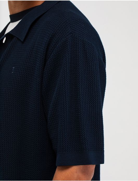 Polo doorknoop Butcher of Blue donkerblauw gebreid