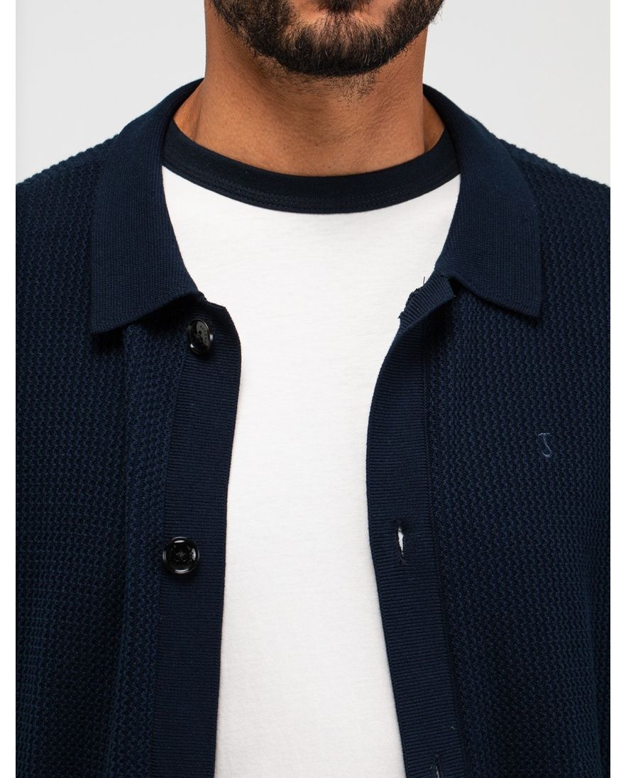 Butcher of Blue polo doorknoop donkerblauw korte mouw gebreid