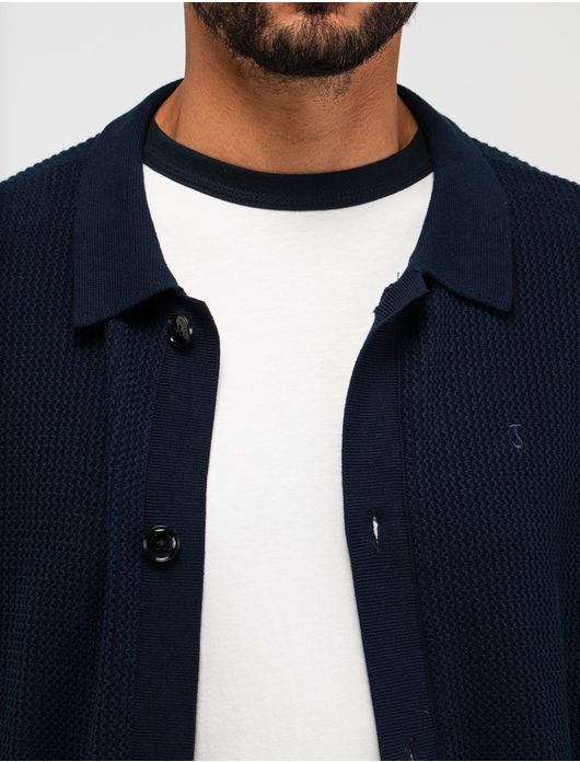 Polo doorknoop Butcher of Blue donkerblauw gebreid