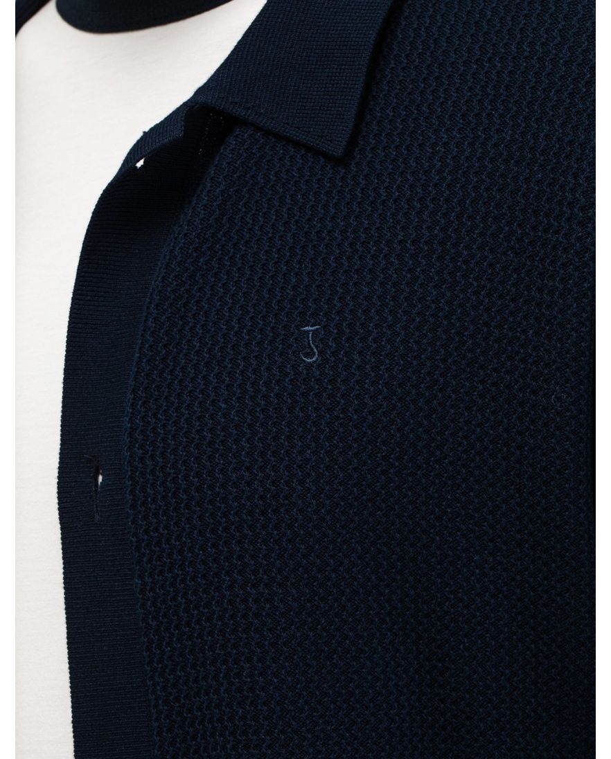 Butcher of Blue polo doorknoop donkerblauw korte mouw gebreid