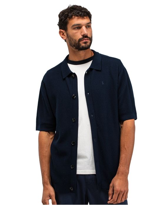 Polo doorknoop Butcher of Blue donkerblauw gebreid