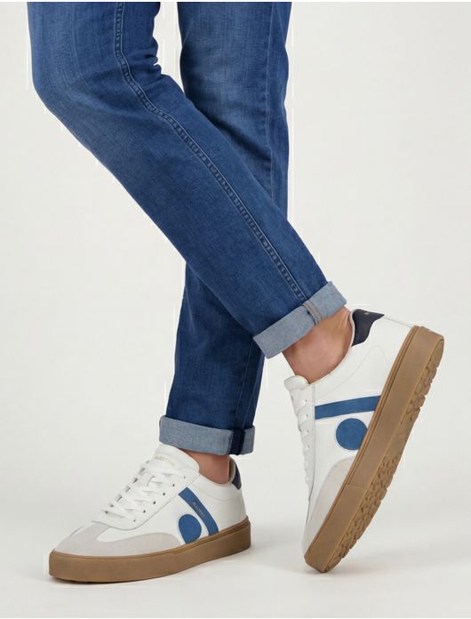 Blackstone sneakers wit blauw laag leer