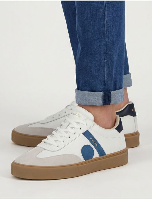 Blackstone sneakers wit blauw laag leer