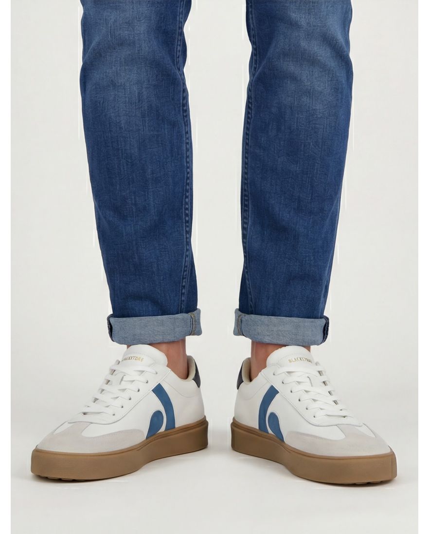 Blackstone sneaker leer geprint wit blauw laag