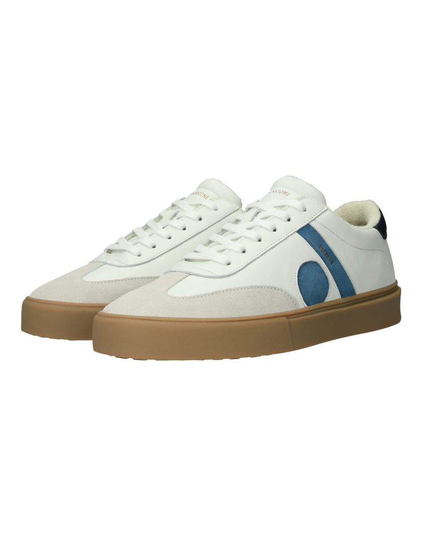 Blackstone lage sneaker leer print wit blauw
