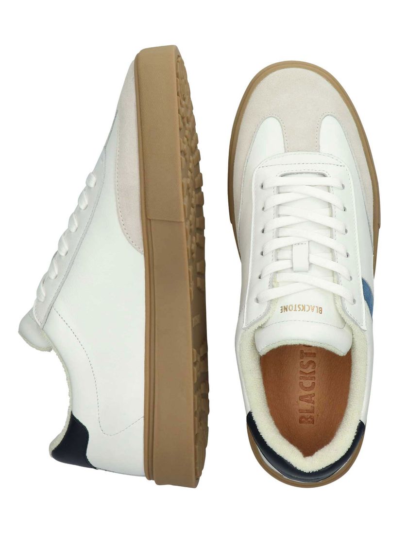 Blackstone lage sneaker leer print wit blauw