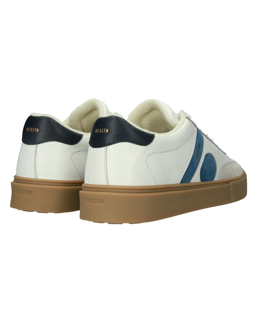 Blackstone lage sneaker leer print wit blauw
