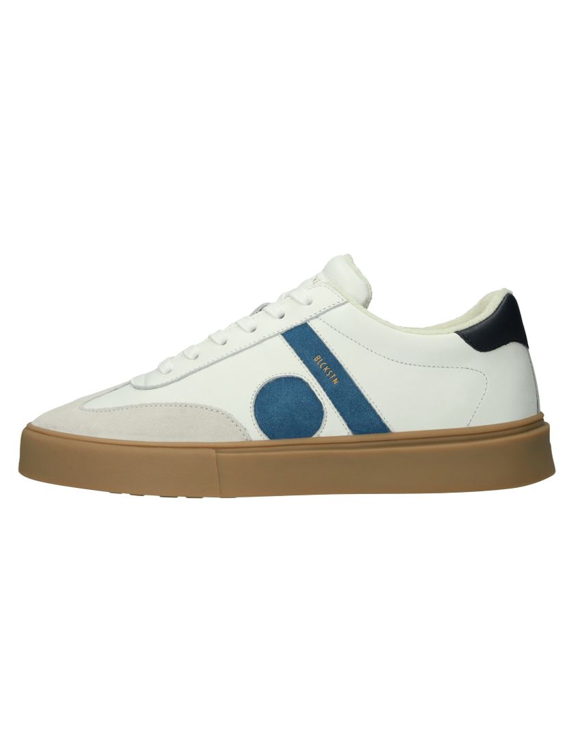Blackstone lage sneaker leer print wit blauw