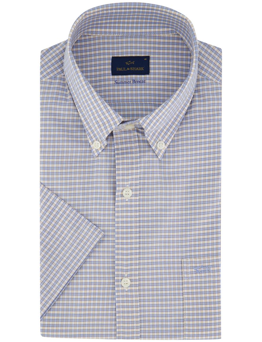 Paul & Shark overhemd blauw geruit wijde fit